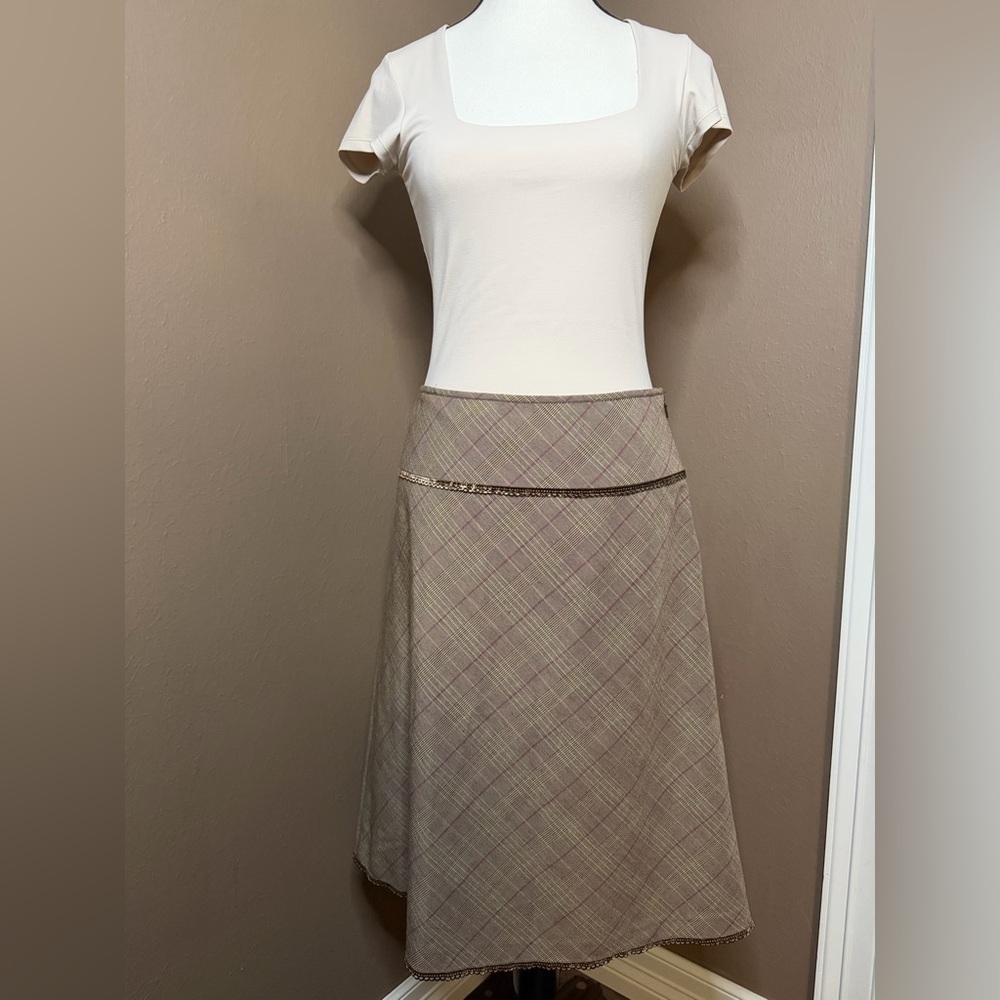 Intuitions Vintage Plaid Midi Taupe/ Brown A-lined Skirt Size 4
